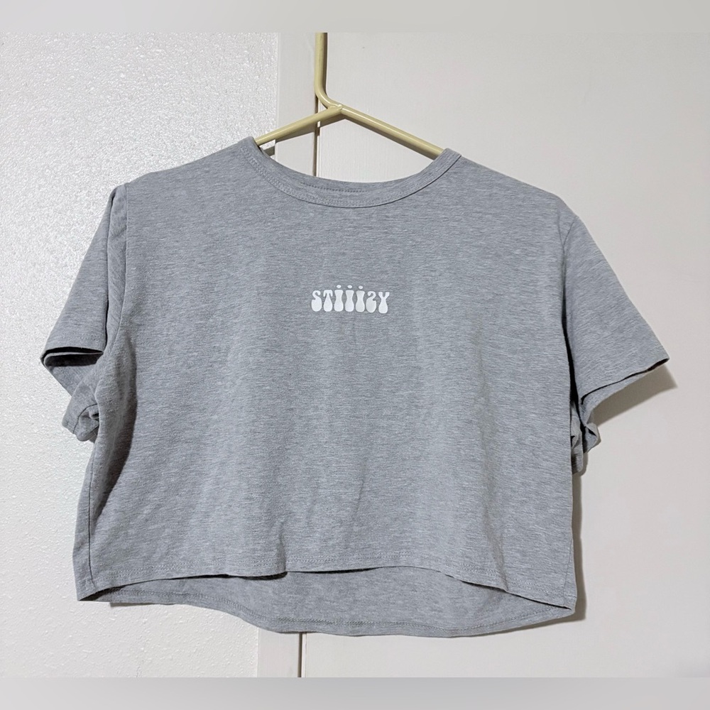 Woman’s Size Large Comfy Grey Official Stiiizy Merch Short Sleeve Crop Top